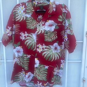 Palmwave Hawaii Men's Shirt XL Button Down Hawaiian S/S Red Floral 100% Cotton